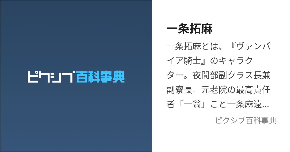 一条拓麻 (いちじょうたくま)とは【ピクシブ百科事典】